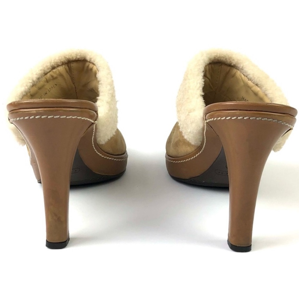 Coach Suede Leather Shearling Cuff Kacie High Heel Mule Women’s US SZ 7.5 UK 38 - Picture 3 of 7